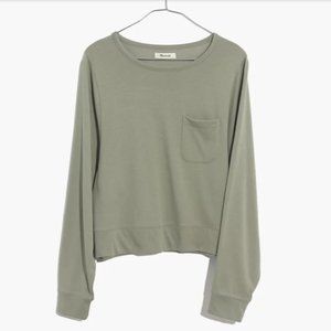 Madewell Long Sleeve Small Green Womens Dolman-Sleeve Pocket Tee